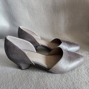Eileen Fisher Shoes 6.5 Gray Silver Rumi D’orsay Pumps Suede Low Heels Metallic